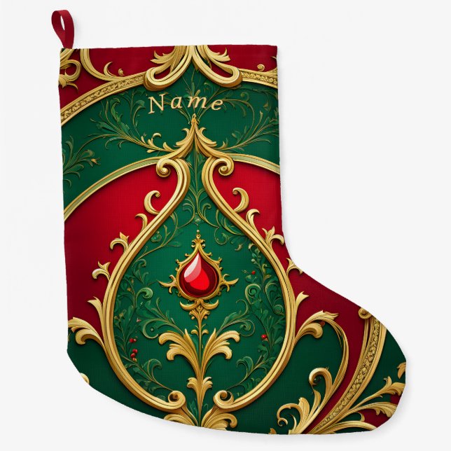 Meia De Natal Grande Feriado Dourado de Natal Vermelho Verde (Frente)