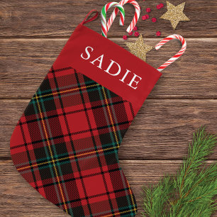 Meia De Natal Grande Feriado Elegante Clássico de Tartan Vermelho com N