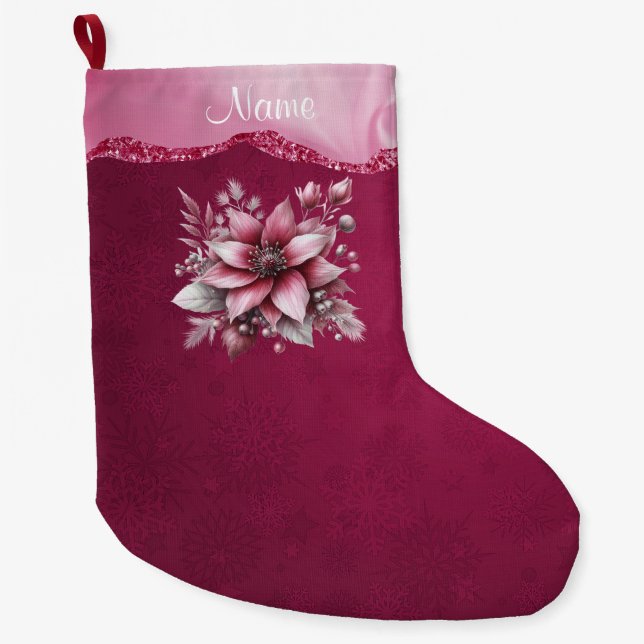 Meia De Natal Grande Feriado Floral Cor-de-Rosa (Frente)