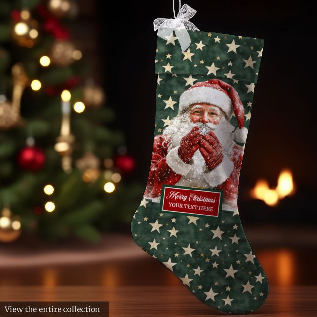 Meia De Natal Grande Feriado Quente do Pai Natal Personalizado (Warm Santa Claus Holiday Stocking Personalized Vintage Style)