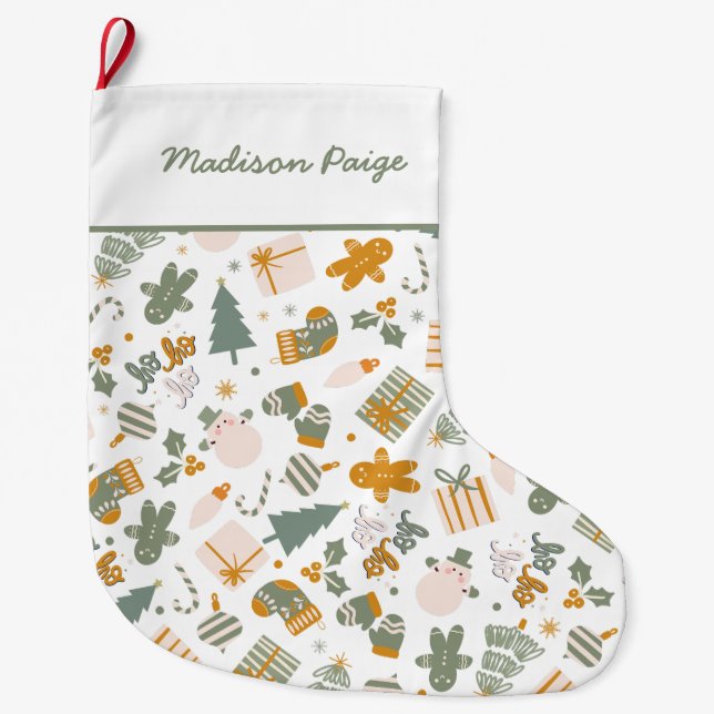 Meia De Natal Grande Festa de Natal Verde E Dourada (Frente)