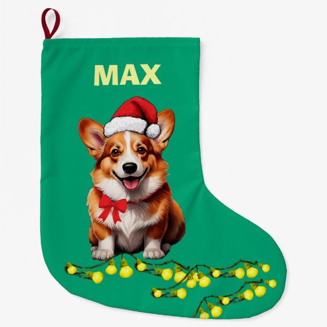 Meia De Natal Grande Festive Corgi Dog Custom Pet (Frente)