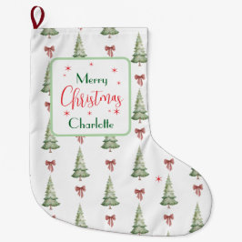 Meia De Natal Grande Festive Red Green Merry Christmas Name Stocking