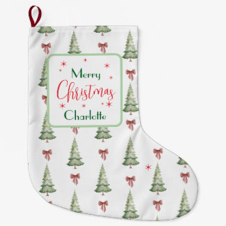 Meia De Natal Grande Festive Red Green Merry Christmas Name Stocking
