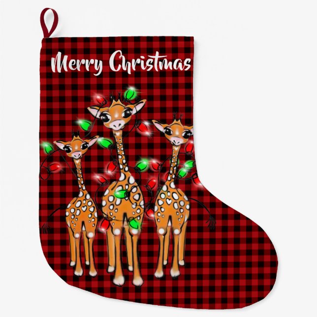 Meia De Natal Grande Festivo Holiday Giraffe | Feliz Natal (Frente)