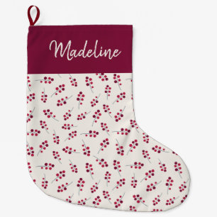 Meia De Natal Grande Festivo Red Holly Pip Berries Monogramas