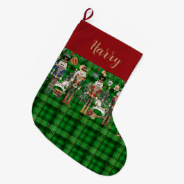 Meia De Natal Grande Festivo Vintage A Xadrez Verde Do Quebra-Nozes