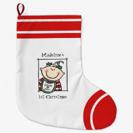 Meia De Natal Grande Filhinha Personalizada Rosto de Pele Leve de Natal