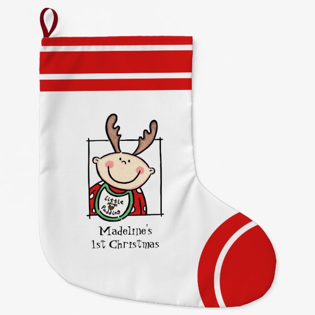 Meia De Natal Grande Filhinha Personalizada Rosto de Pele Leve de Natal (Frente)