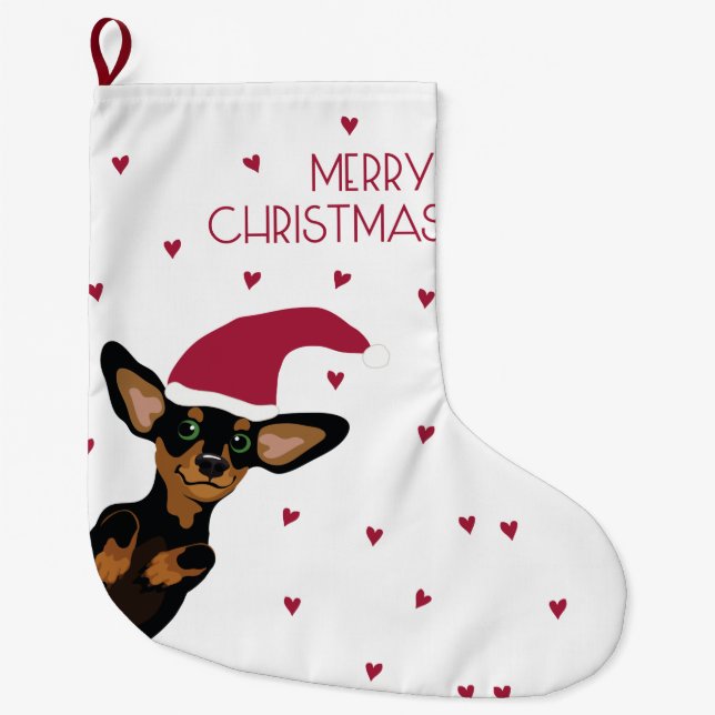 Meia De Natal Grande Filhote de cachorro Supercute do dachshund com (Frente)