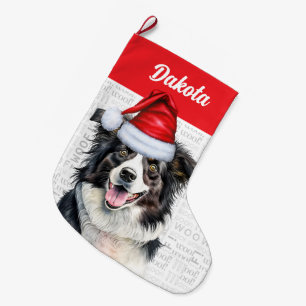Meia De Natal Grande Fim de Natal Collie com o nome do cão