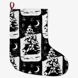 Meia De Natal Grande Fir Tree in Snowy Landscape Lino Impressão