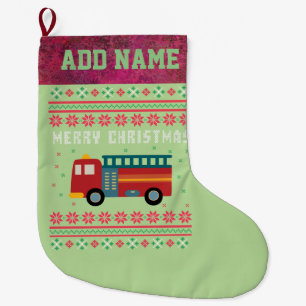 Meia De Natal Grande Fire Truck Ugly Christmas Sweater