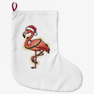 Meia De Natal Grande Flamingo Envolto Em Luz de Natal Pássaro Rosa   