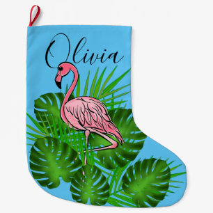 Meia De Natal Grande Flamingo rosa, Folhas tropicais