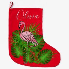 Meia De Natal Grande Flamingo rosa, Folhas tropicais