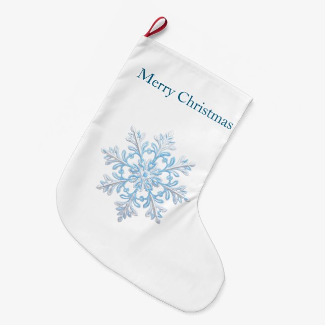 Meia De Natal Grande Floco de neve de Natal Azul Branco (Frente (Pendurada))