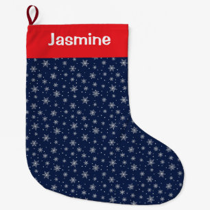 Meia De Natal Grande Floco de Neve de Natal Preto com Texto Personalizá