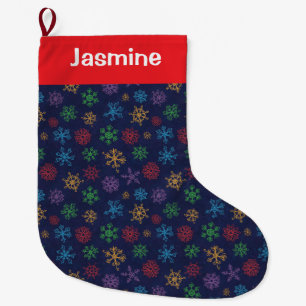 Meia De Natal Grande Floco de Neve de Natal Preto Mínimo Personalizável