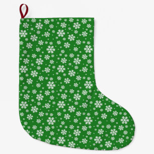 Meia De Natal Grande Flocos Brancos de Neve no padrão verde de Inverno