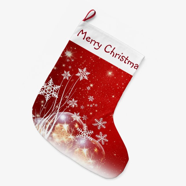 Meia De Natal Grande Flocos de neve e ornamentos (Frente (Pendurada))