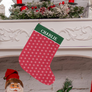 Meia De Natal Grande Flocos de Neve Minimalistas Vermelhos