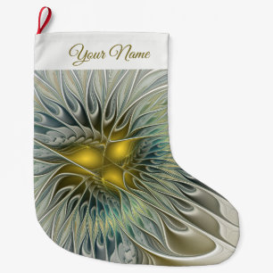 Meia De Natal Grande Flor Prateada Dourada Fantasia Nome Abstrato Fract
