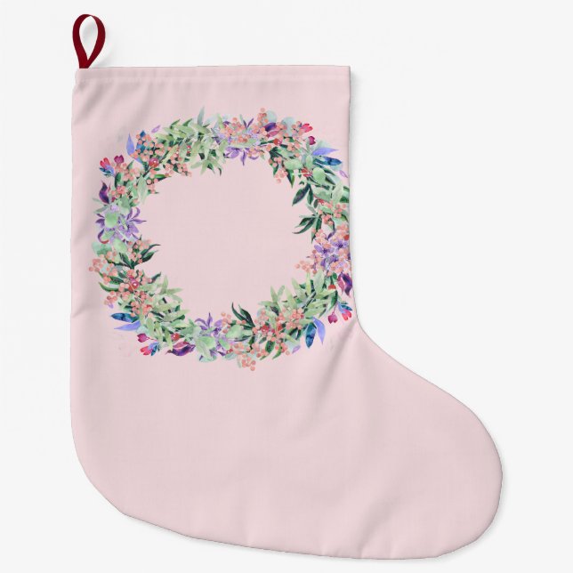 Meia De Natal Grande Floral Berries Wreath (Frente)