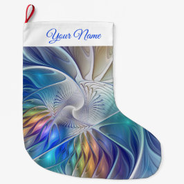 Meia De Natal Grande Floral Colorida Abstrato Fractal Art Nome da Flor