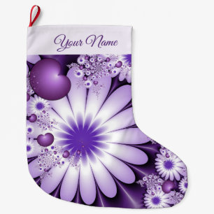 Meia De Natal Grande Flores Abstratas Modernas e Corações Arte Fractal 