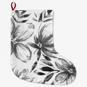 Meia De Natal Grande Flores de Aquarela Vermelha 4