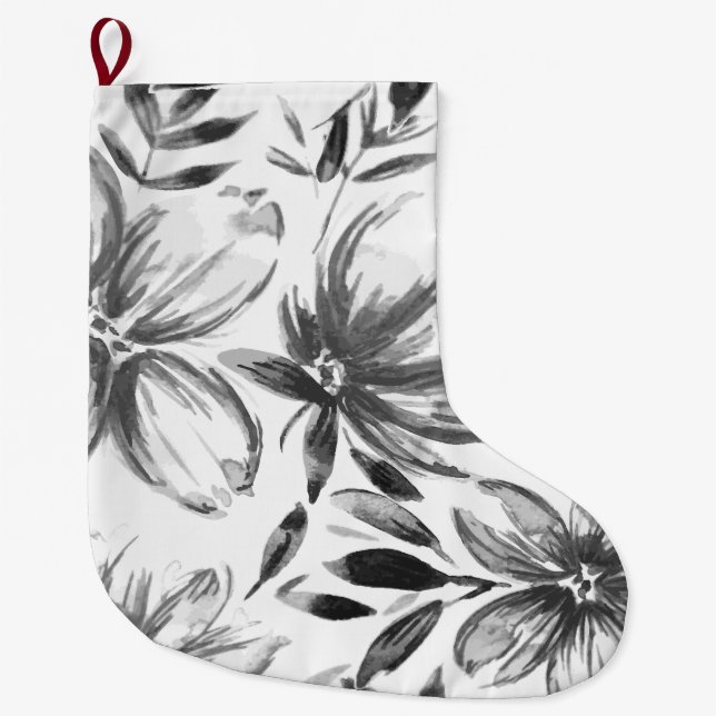 Meia De Natal Grande Flores de Aquarela Vermelha 4 (Frente)