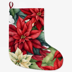Meia De Natal Grande Flores de Poinsettia
