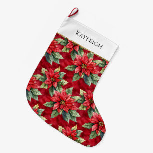 Meia De Natal Grande Flores de Poinsettia Vermelha Flores de Natal Dour