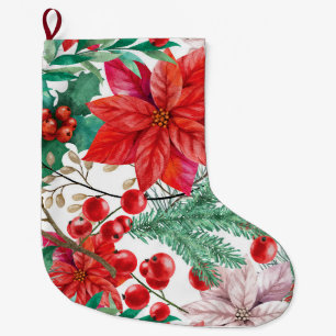 Meia De Natal Grande Flores vermelhas Decoração do Natal