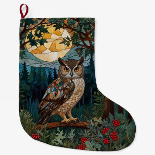 Meia De Natal Grande Floresta de coruja-de-vidro Elegante