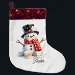 Meia De Natal Grande Fluffy Marshmallow Snowman<br><div class="desc">Imaginem uma encantadora estocagem de Natal com um bonitinho bonitinho e fofo boneco de neve feito de marshmallows. Ao redor de sua base, marshmallows com centros cor-de-rosa parecem derreter. Ele esportes um chapéu de cima e um cachecol pontilhado por polca. A estocagem é terminada com uma borda que imita cintilação...</div>