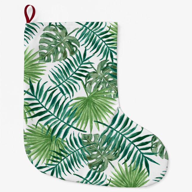 Meia De Natal Grande Folhas Tropicais (Frente)