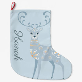 Meia De Natal Grande Folk Art Winter Deer Personalizado