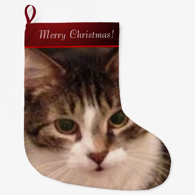 Meia De Natal Grande Foto Cat (Frente)