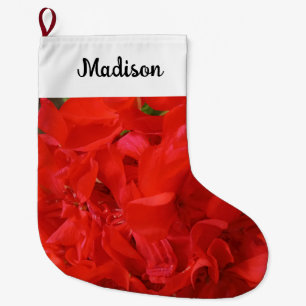 Meia De Natal Grande Foto do nome personalizado da flor vermelha de ger