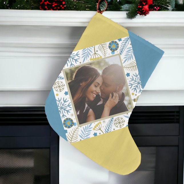 Meia De Natal Grande Foto Moderna Personalizada de Natal (Christmas Personalized Modern Photo Large Christmas Stocking from Ricaso. Photo gifts )