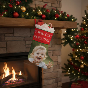 Meia De Natal Grande Foto Personalizada de Natal com Imagem e Nome Pers