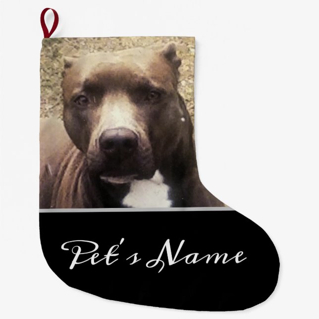 Meia De Natal Grande Foto Personalizada De Pet Personalizada Do Pit Bul (Frente)
