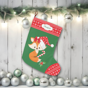Meia De Natal Grande Fox e bastão de doces
