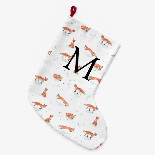 Meia De Natal Grande Fox personalizado do inverno (Frente (Pendurada))