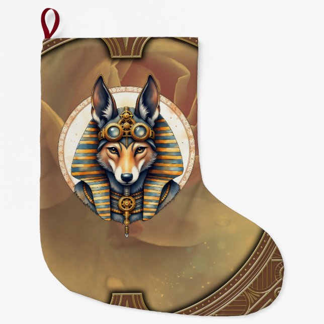 Meia De Natal Grande Fox Retrato de Steampunk Anubis (Frente)