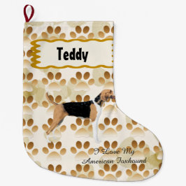 Meia De Natal Grande Foxhound americano nas folhas de Tan