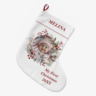 Meia De Natal Grande Framboesas de coroa Floral Primeira foto de Natal