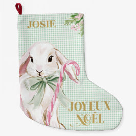 Meia De Natal Grande French Bunny & Green Gingham Joyeux Noël